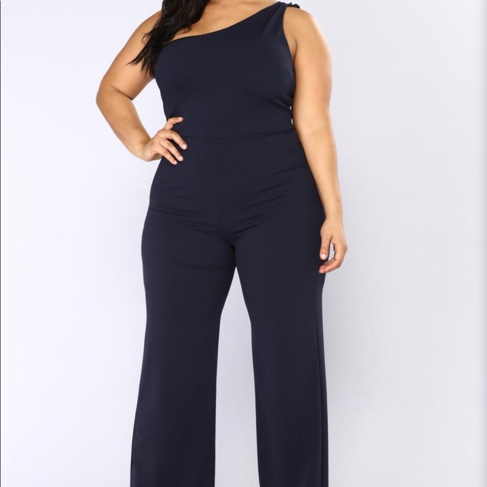 Navy One Shoulder Fashion Nova Jumpsuit